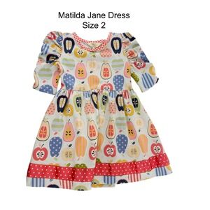 Matilda Jane Girls Apple & Pear Print Dress - White, Pink, Blue, Yellow, Green
